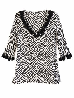 Mud Pie Kendall Diamond Geometric Tassel Tunic Swim Cover-Up  Size M